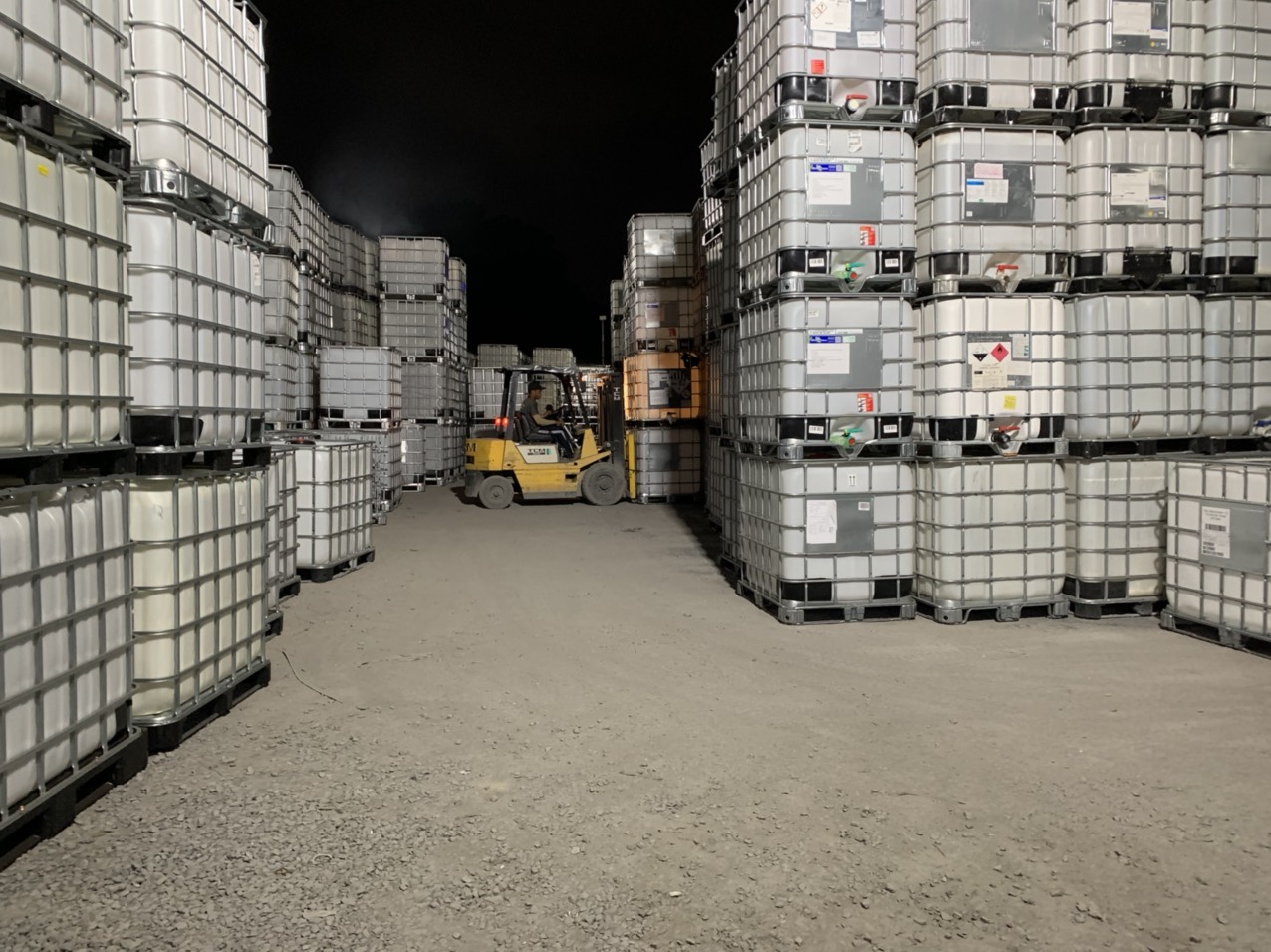 Stored used cooking oil containers